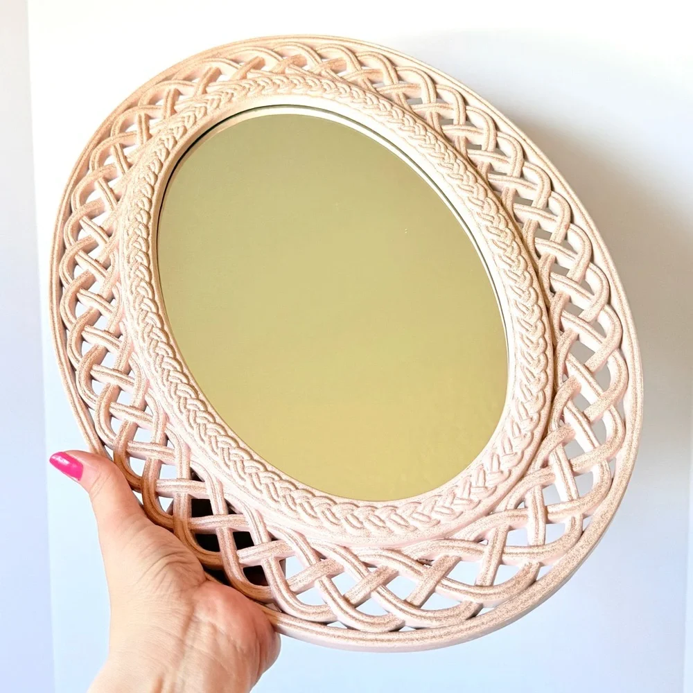 Vintage 1978 Homco Faux Wicker or Rattan Pink Mirror, Dart Industries USA